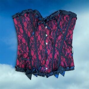 Red and Black Lace Corset Top